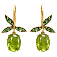 Peridot Floral Earrings, Silver, gold
