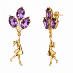 Amethyst Balloon Girl Stud Earrings, Silver, Gold