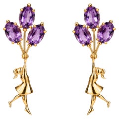 Amethyst Balloon Girl Stud Earrings, Silver, Gold
