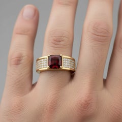 Men’s Garnet Geometric Statement Ring, Silver, Gold