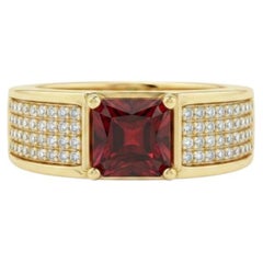 Geometrischer Statement-Ring für Herren mit Granat, Silber, Gold