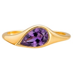 Pear Amethyst East-West Ring