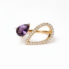 Pear amethyst 14k gold ring