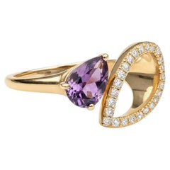 Pear amethyst 14k gold ring