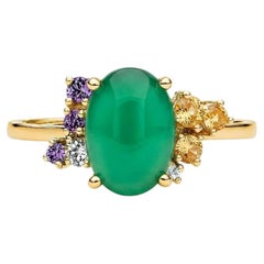 Green onyx multicolor ring in 14k gold