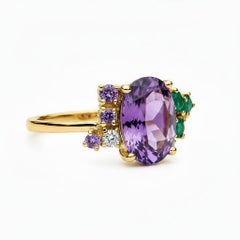 Purple amethyst multicolor ring in 14k gold