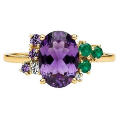 Purple amethyst multicolor ring in 14k gold
