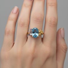 Blue topaz multicolor ring in 14k gold