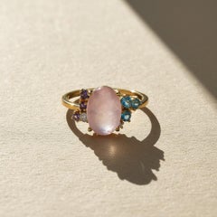 Rose quartz multicolor ring in 14k gold