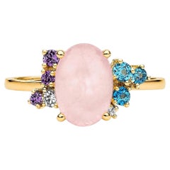 Rose quartz multicolor ring in 14k gold