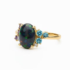 Black opal multicolor ring in 14k gold