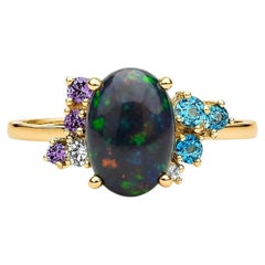 Black opal multicolor ring in 14k gold