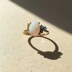 White opal multicolor ring in 14k gold
