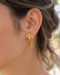 Pendientes de gota con citrino de Lotus