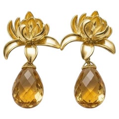 Pendientes de gota con citrino de Lotus