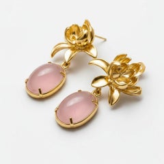 Pendientes de gota de cuarzo rosa Lotus