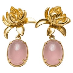 Pendientes de gota de cuarzo rosa Lotus