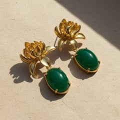 Pendientes colgantes de ónix verde Lotus