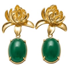 Pendientes colgantes de ónix verde Lotus