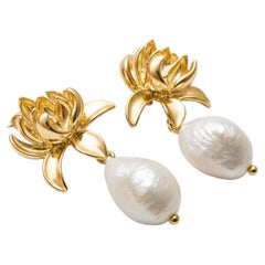Lotus Freshwater Pearl Drop Earrings