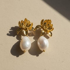 Lotus Freshwater Pearl Drop Earrings