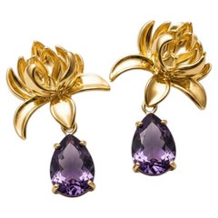 Lotus Amethyst Drop Earrings