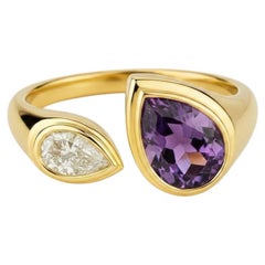 Toi et Moi Gemstone Ring: Amethyst and Moissanite