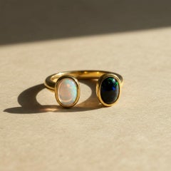 Toi et Moi Gemstone Ring: White Opal and Black Opal