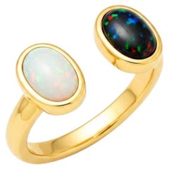 Toi et Moi Gemstone Ring: White Opal and Black Opal