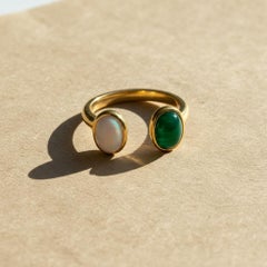 Toi et Moi Gemstone Ring: Opal and Onyx