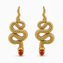 Massive Snake earrings with corals in opened mouth