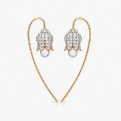 Silver, gold Lily flower earrings with rock crystal briolettes
