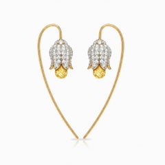 Silver, gold Lily flower earrings with citrine briolettes