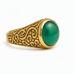 Men’s Green Onyx Ring with Arabic Calligraphy Design