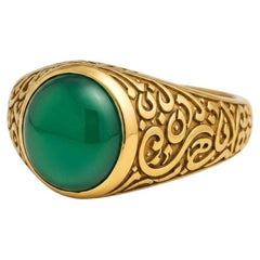 Men’s Green Onyx Ring with Arabic Calligraphy Design