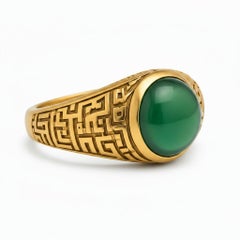 Men’s Green Onyx Ring with Arabic Calligraphy Design
