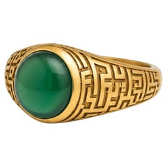 Men’s Green Onyx Ring with Arabic Calligraphy Design