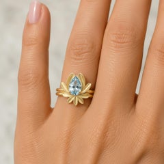 Pear-Cut Topaz Two-Piece Lotus Ring, Silver, gold