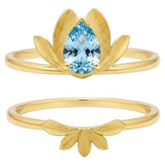 Pear-Cut Topaz Two-Piece Lotus Ring, Silver, gold