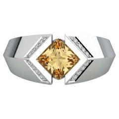 Square-Cut Citrine Architectural Silver Cocktail Ring