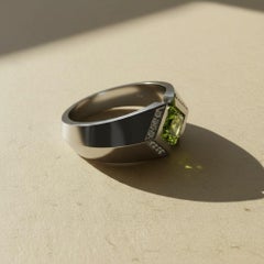Square-Cut Peridot Architectural Silver Cocktail Ring