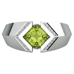 Square-Cut Peridot Architectural Silver Cocktail Ring