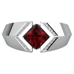 Square-Cut Garnet Architectural Silver Cocktail Ring