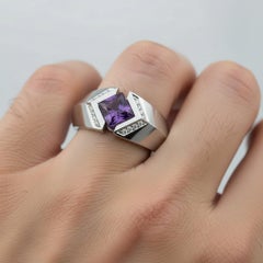 Square-Cut Amethyst Architectural Silver Cocktail Ring