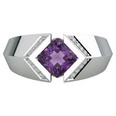 Square-Cut Amethyst Architectural Silver Cocktail Ring