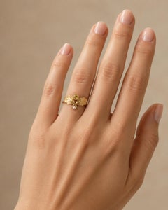 Art Nouveau–Inspired Citrine and Pearl Botanical Ring in 14k Gold