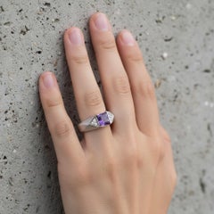 Men’s Amethyst Geometric Statement Ring, Silver, Gold