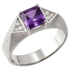 Men’s Amethyst Geometric Statement Ring, Silver, Gold