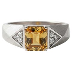 Geometrischer Statement-Ring für Herren mit Citrin, Silber, Gold