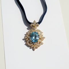 Baroque Revival Sky Blue Topaz Pendant, Silver, Gold